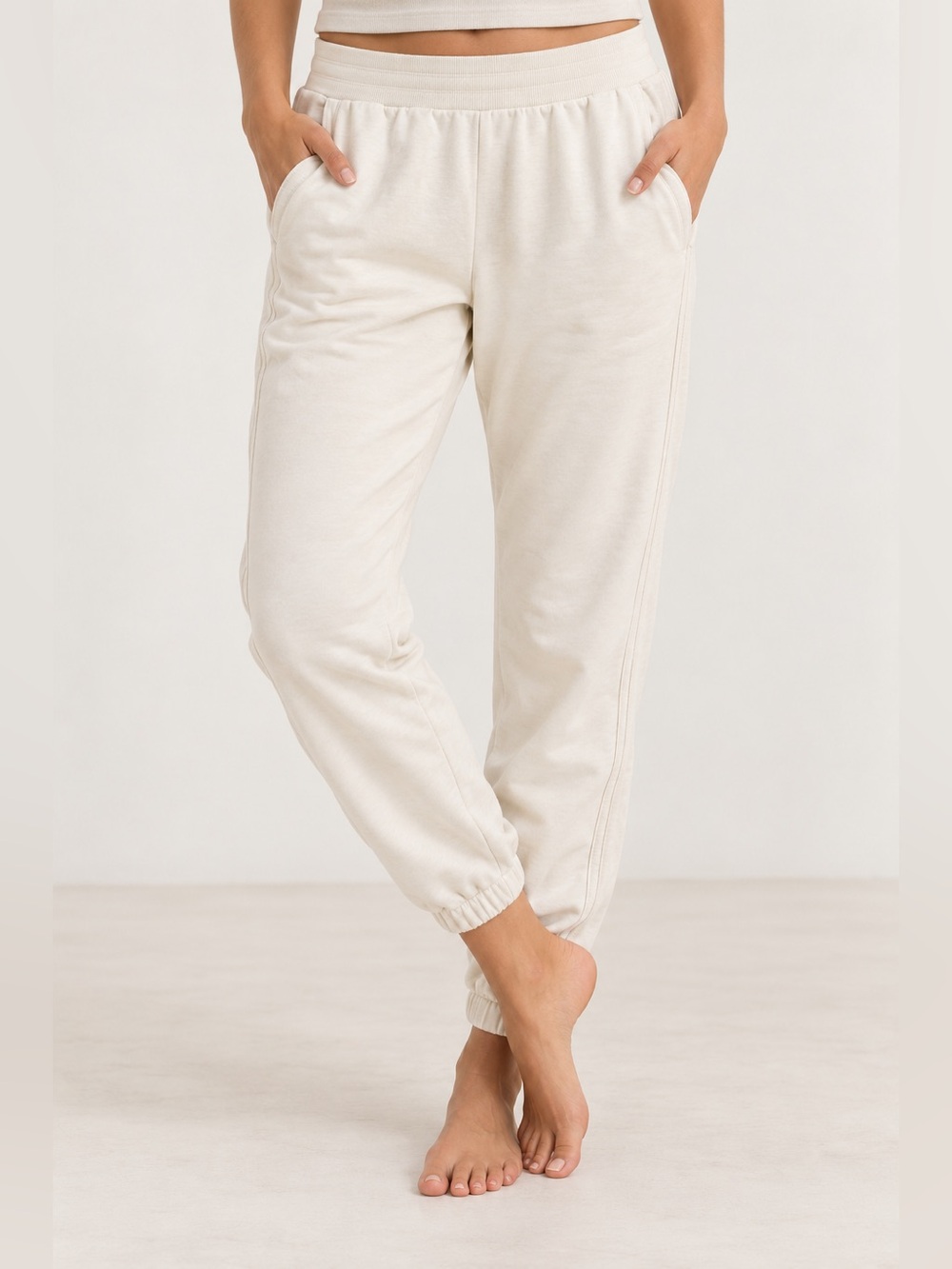 Aerie Sunday Soft Cream Ribbed Side Panel Fleece Joggers